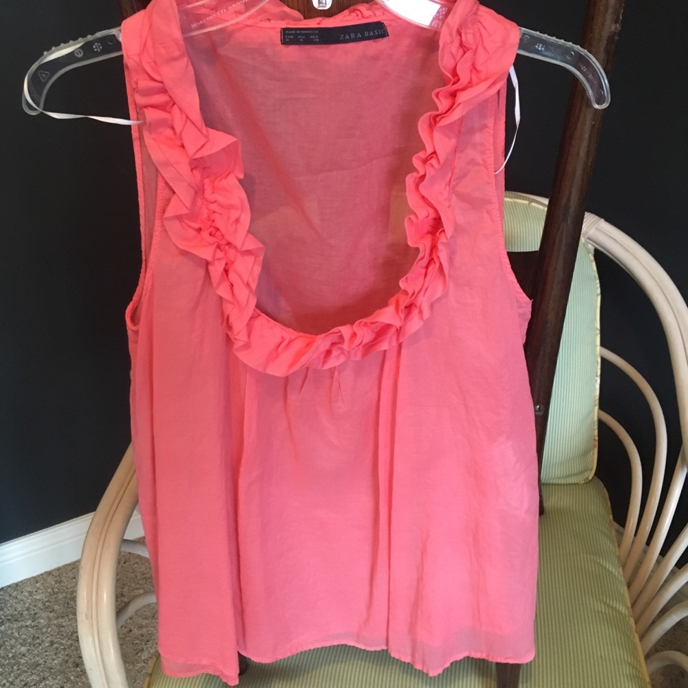 Zara Sheer Ruffled Sleeveless Blouse